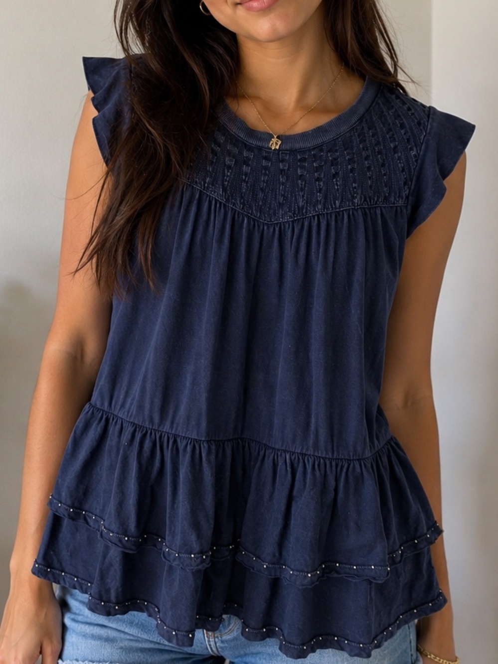 William Rast Navy Ruffle-Hem Tunic Top - Picture 7 of 7